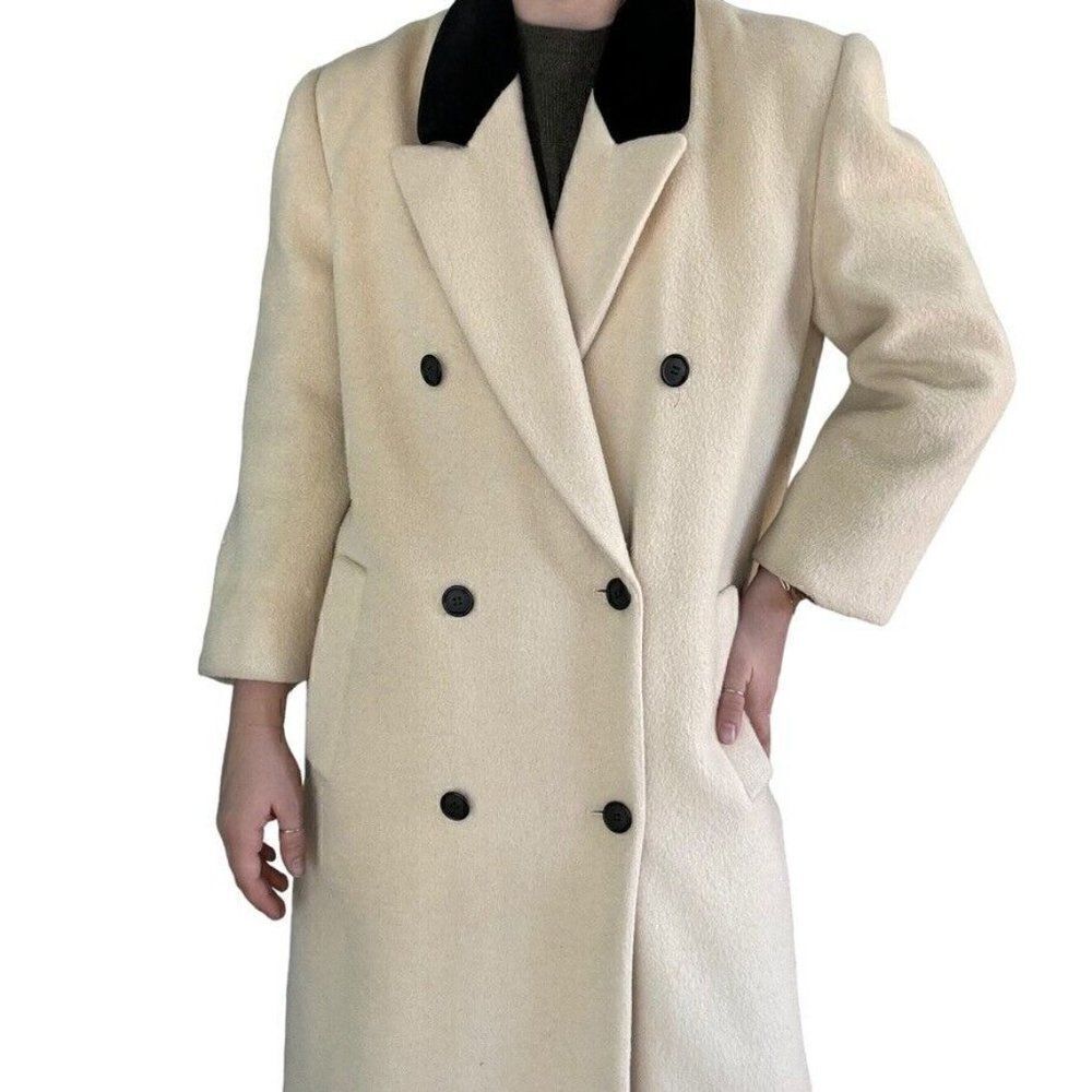 Vintage 1980s Christian Dior White Wool Double Breasted Retro Trench Coat Sz M - Picture 5 of 11